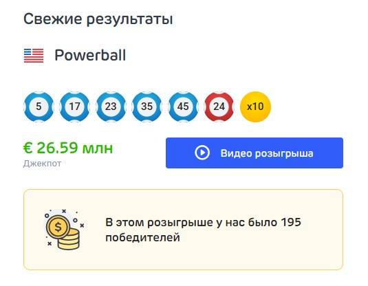 Результаты лотереи Powerball